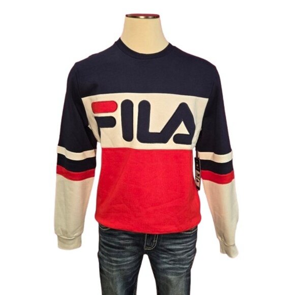 FILA Men’s Colorblock Logo Sweatshirt Navy/White/Red Long Sleeve Pullover Size S - Picture 12 of 12